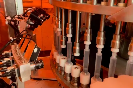 Máquina automática de inspección de jeringas precargadas